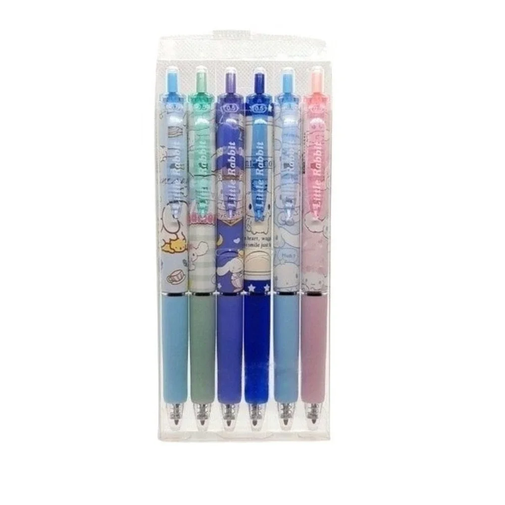 Sanrio Cinnamoroll 6 Piece Retractable Gel Pen Set 0.5mm Black Ink Kawaii Pastel